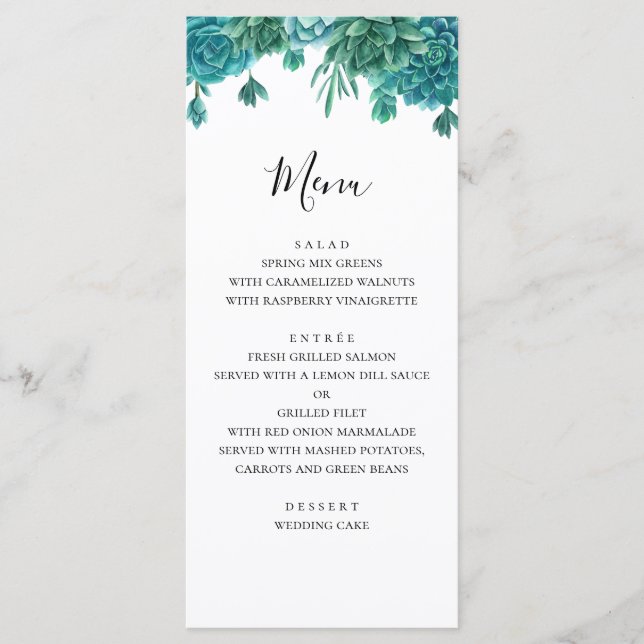 Menu Cardápio de casamento suculento. Cardápio de janta (Frente)