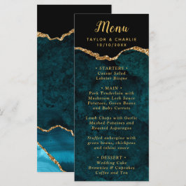 Menu Cardápio de Casamento Teal Azul e Ágata Dourada