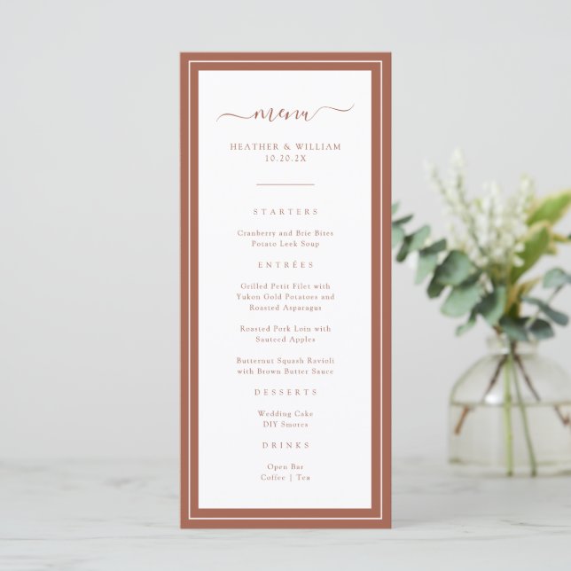 Menu Cardápio de Casamento Terracota (Em pé/Frente)