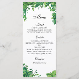 Menu Cardápio de casamento verde ao ar livre. Cardápio