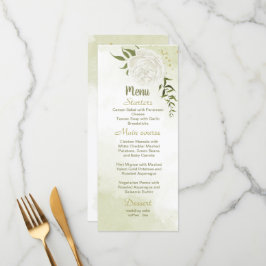 Menu cardápio de casamento verde com flores brancas