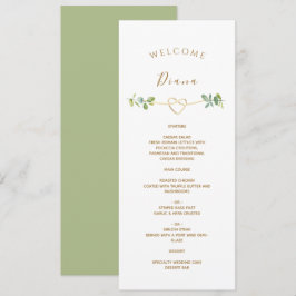 Menu Cardápio de Casamento Verde com Nome do Convidado