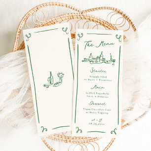 Menu Cardápio de Casamento Verde Desenhado à Mão com Fa