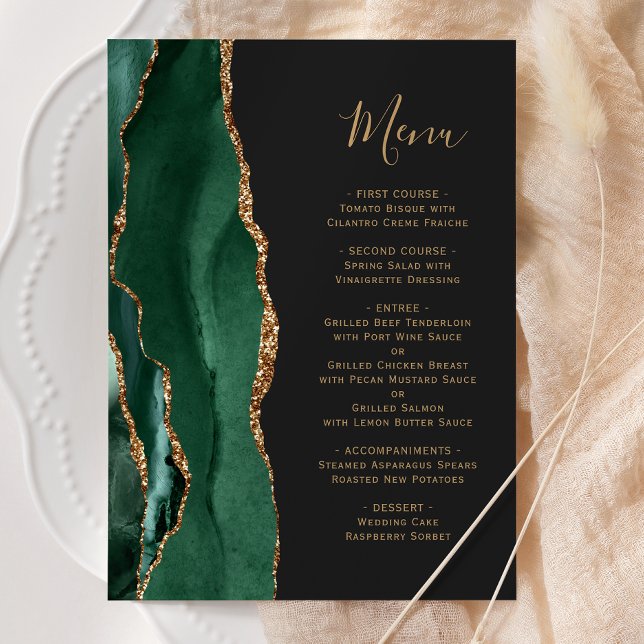 Menu Cardápio de Casamento Verde Esmeralda Dourado Escu (Criador carregado)