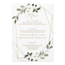 Cardápio de Casamento Verde Geométrico Dourado