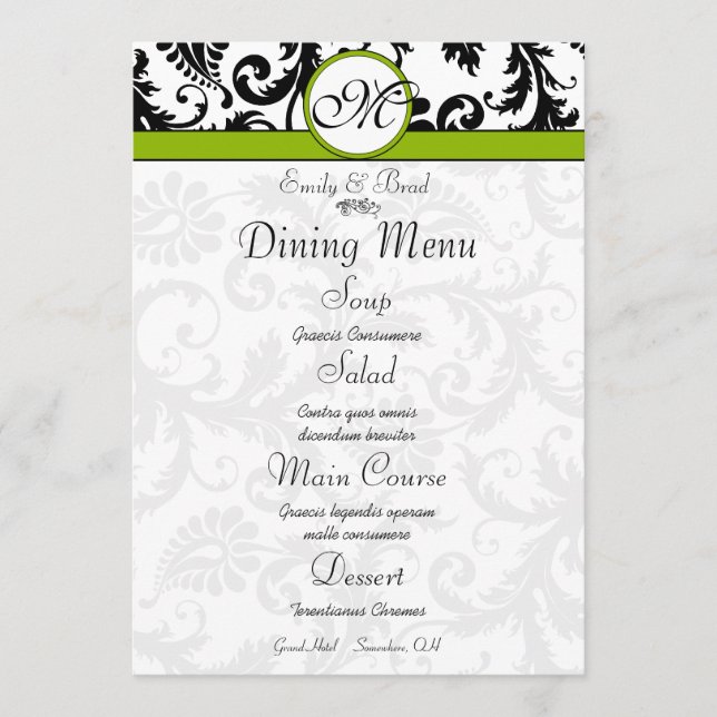Menu Cardápio de Casamento Verde Maçã com Rodopio de Da (Frente)