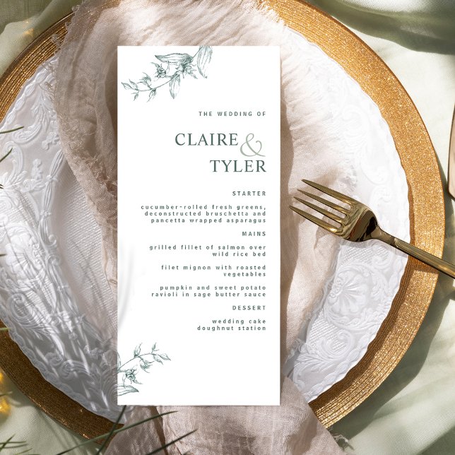 Menu Cardápio de Casamento Verde Moderno Elegante Chic (Criador carregado)