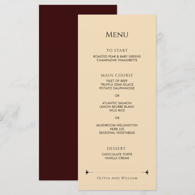 Menu Cardápio de Casamento Vermelho Dourado Vitoriano E (Frente/Verso)