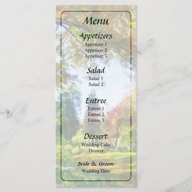 Menu Cardápio de Casamento Vista de Outono (Frente)
