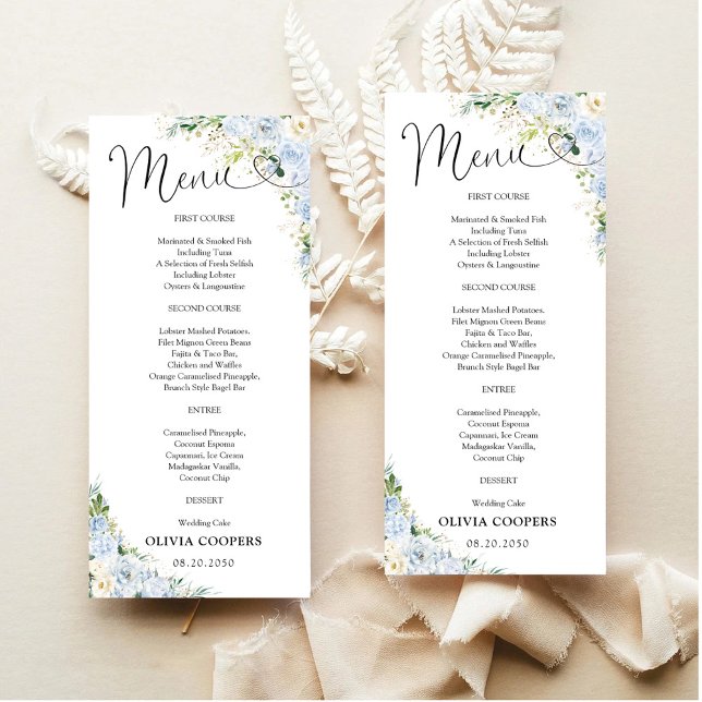 Menu Cardápio de Chá de Bebê Azul Elegante (Criador carregado)