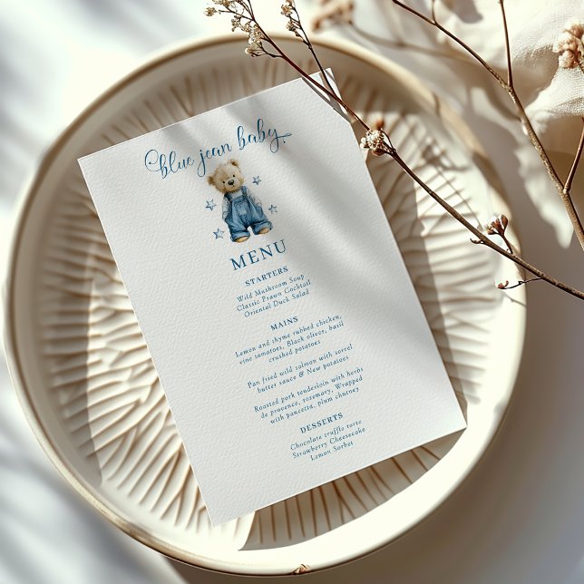 Menu Cardápio de Chá de Bebê Blue Jean Baby Denim (Criador carregado)