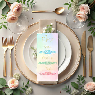 Menu cardápio de chá de bebê com arco-íris pastel ombre