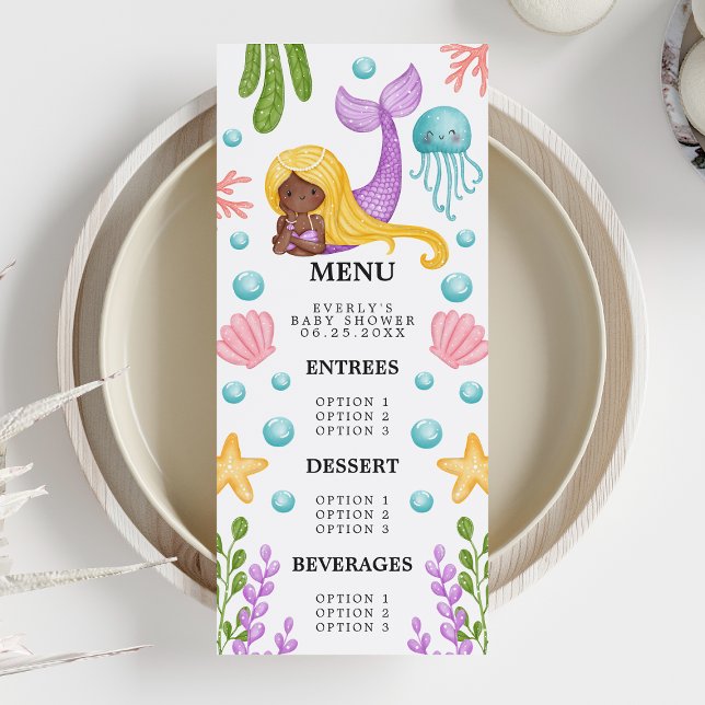 Menu Cardápio de Chá de Bebê da Sereia Africana Oceano (Criador carregado)