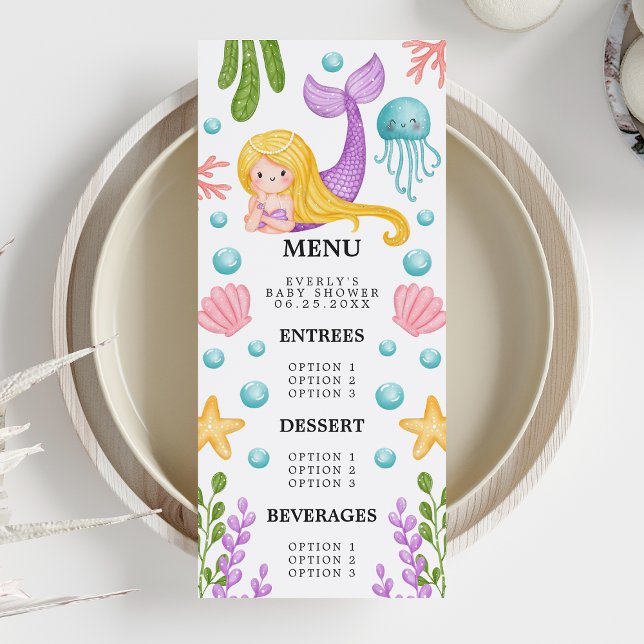 Menu Cardápio de Chá de Bebê do Oceano da Sereia (Criador carregado)