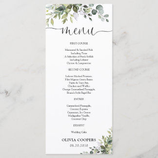 Menu Cardápio de Chá de Bebê Elegante com Folhagens