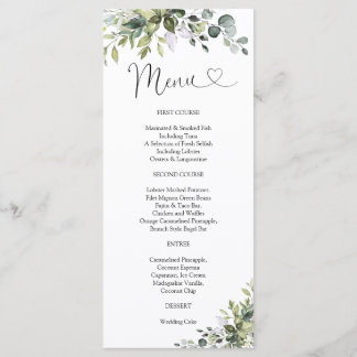 Menu Cardápio de Chá de Bebê Elegante com Folhagens