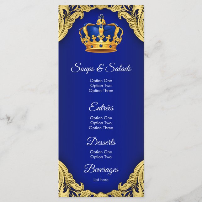 Menu Cardápio de Chá de Bebê Príncipe (Frente)