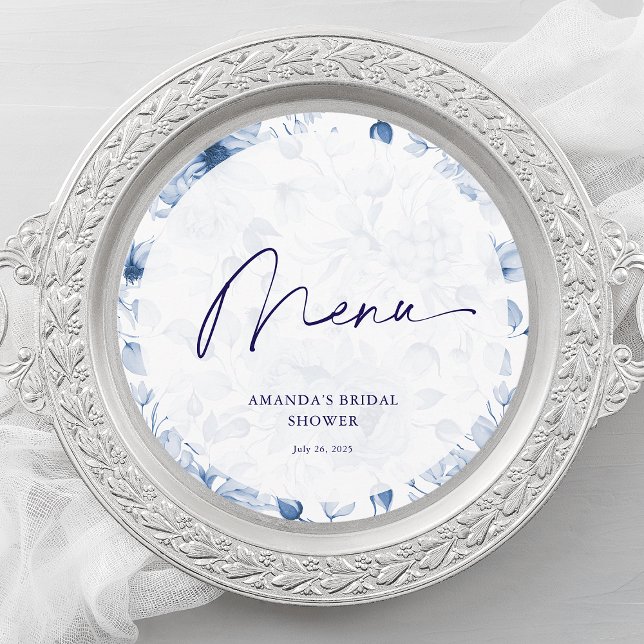 Menu Cardápio de Chá de Noiva Floral Azul Empoeirado (Criador carregado)