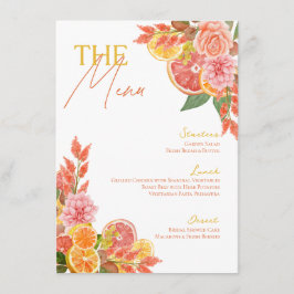 Menu Cardápio de Chá de Noiva Floral Cítrico