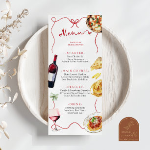 Menu Cardápio de Chá de Noiva Italiano Coquette Red Bow