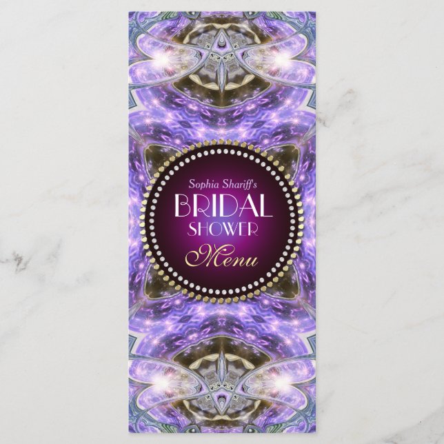Menu Cardápio de Chá de Noiva Lilac Geo Dragonfly Magic (Frente)