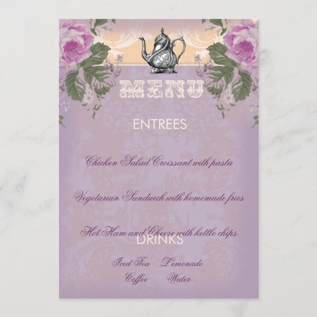 Menu Cardápio de Chá de Noiva Vintage GC (Frente)