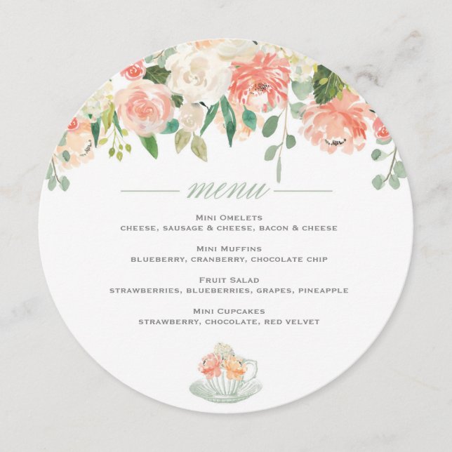 Menu Cardápio de Chá para Chá de Bebê Redondo (Frente)