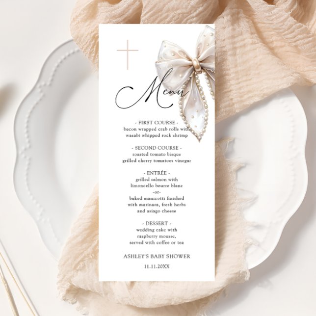 Menu Cardápio de Chás de Bebê de Batismo com Laço Elega (Criador carregado)