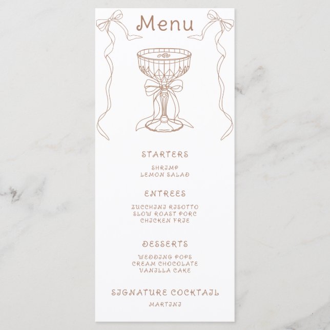 Menu Cardápio de Chás de Noiva com Martini de Espresso (Frente)