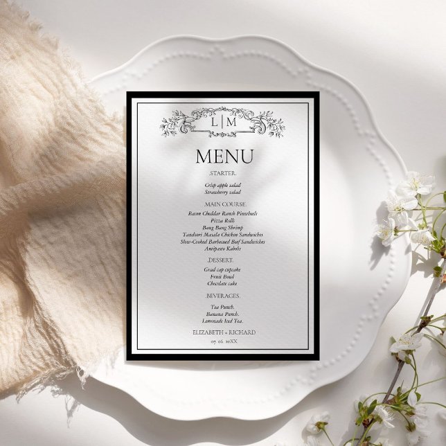 Menu Cardápio de Chuveiro de Noiva Elegante e Chic casa (Criador carregado)