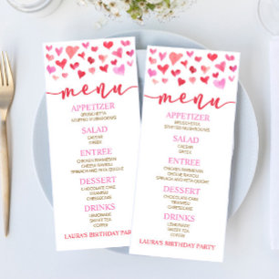 Menu Cardápio de Comida de Aniversário de São Valentim