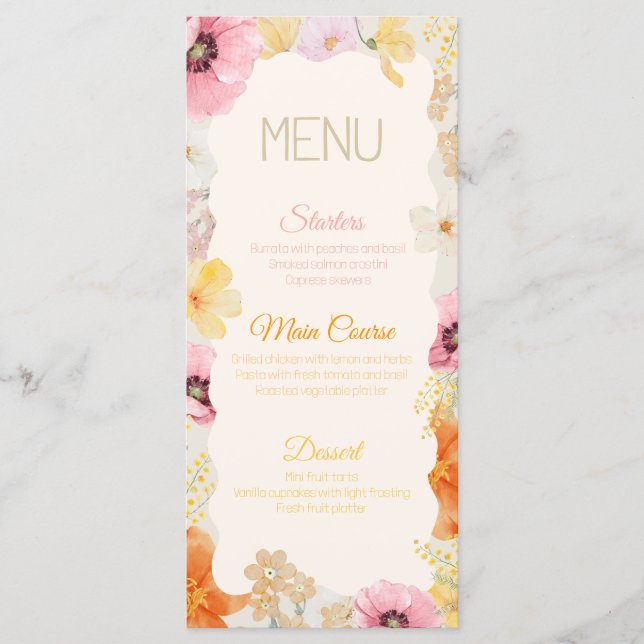 Menu Cardápio de Comida de Aniversário Pastel Floral La (Frente)