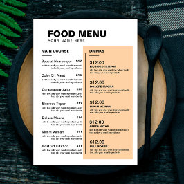 Menu Cardápio de Comida e Bebida de Restaurante Moderno