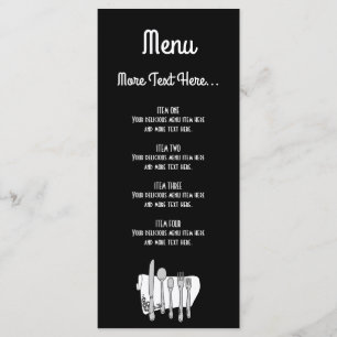 Menu Cardápio de Design de Talheres Preto e Branco 4x9 