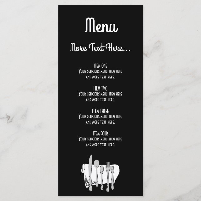 Menu Cardápio de Design de Talheres Preto e Branco 4x9  (Frente)