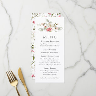 Menu Cardápio de Evento Floral Rosa Feminino