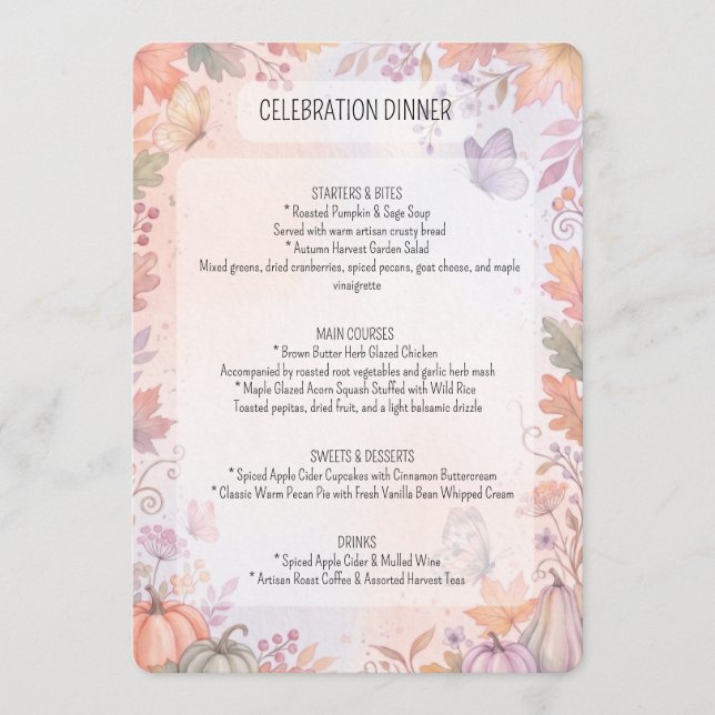 Menu Cardápio de Festa Boho Outono (Frente)