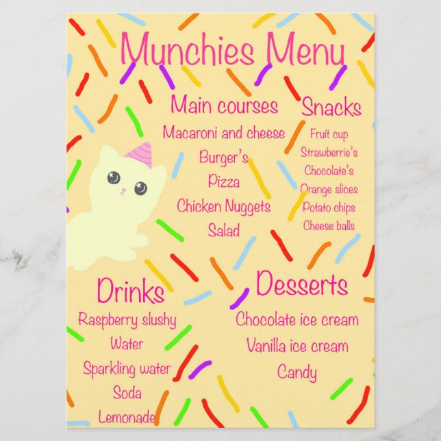 Menu Cardápio de Festa de Aniversário Caticórnio (Frente)