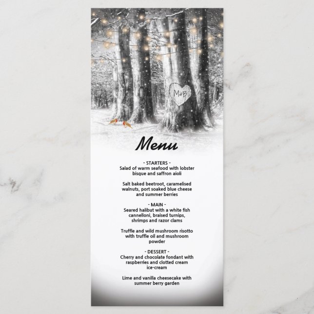 Menu Cardápio de Festa de Árvore de Inverno Rústica e L (Frente)