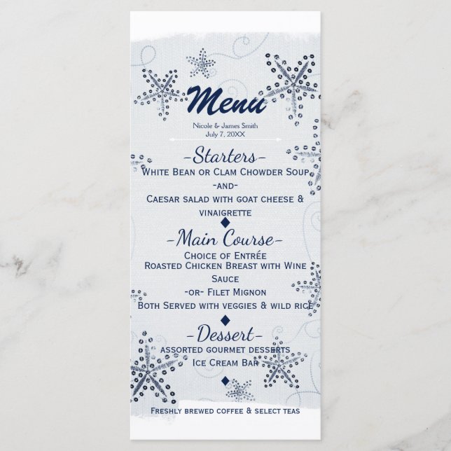 Menu Cardápio de Festa de Praia Azul com Estrela do Mar (Frente)
