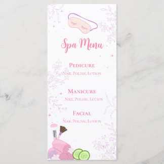 Menu Cardápio de Festa de Spa