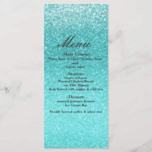 Menu Cardápio de Festa Glam Glitter Azul Mar Água
