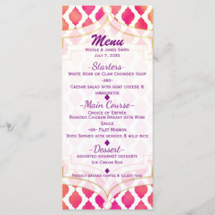 Menu Cardápio de Festa Glam Marroquina Árabe Rosa e Lar