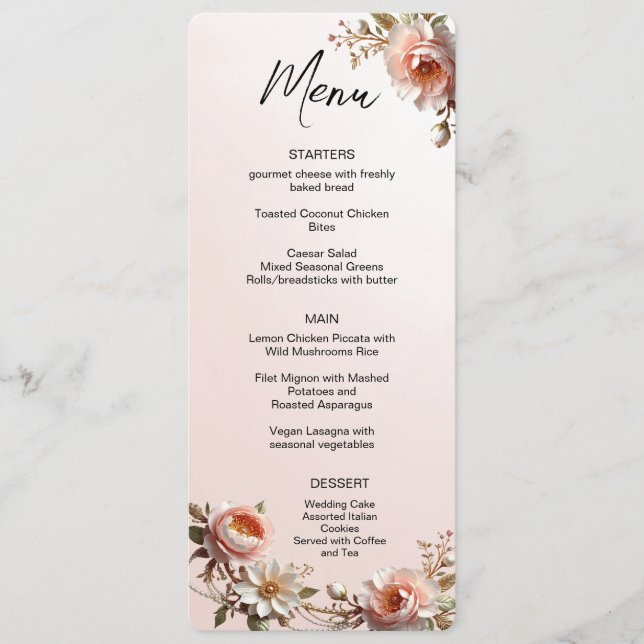 Menu Cardápio de Flores Rosa e Branca (Frente)