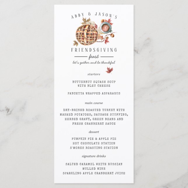 Menu Cardápio de Jantar Aquarela da Ceia de Ação de Gra (Frente)