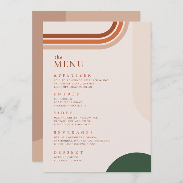 Menu Cardápio de Jantar Bege Terracota Arco Boho (Frente/Verso)