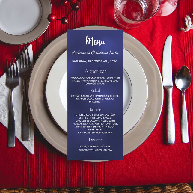 Menu cardápio de jantar da festa de Natal azul (Criador carregado)