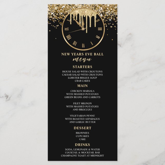 Menu Cardápio de Jantar de Ano Novo (Frente)