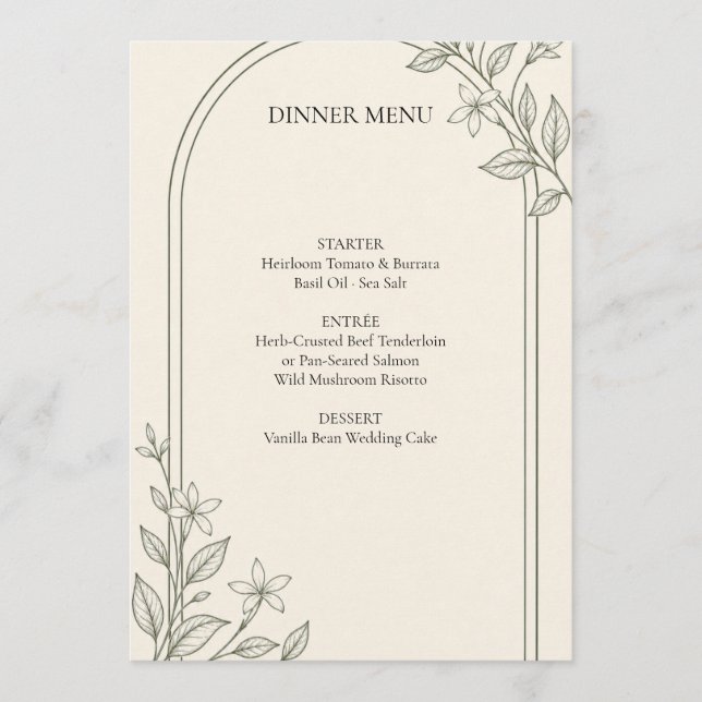Menu Cardápio de Jantar de Casamento Arco Botânico de A (Frente)