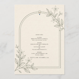 Menu Cardápio de Jantar de Casamento com Arco Botânico